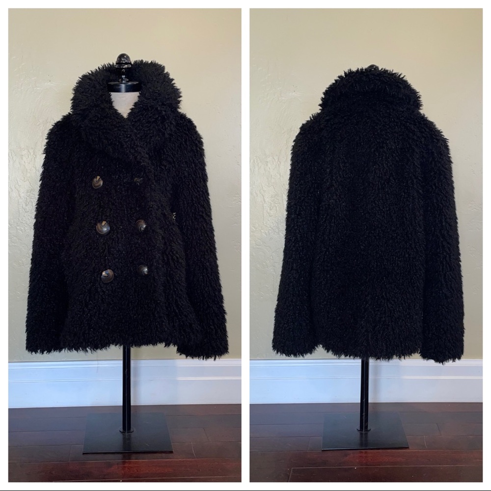 J Crew Faux-Fur Double-Breasted Peacoat Black Size Medium